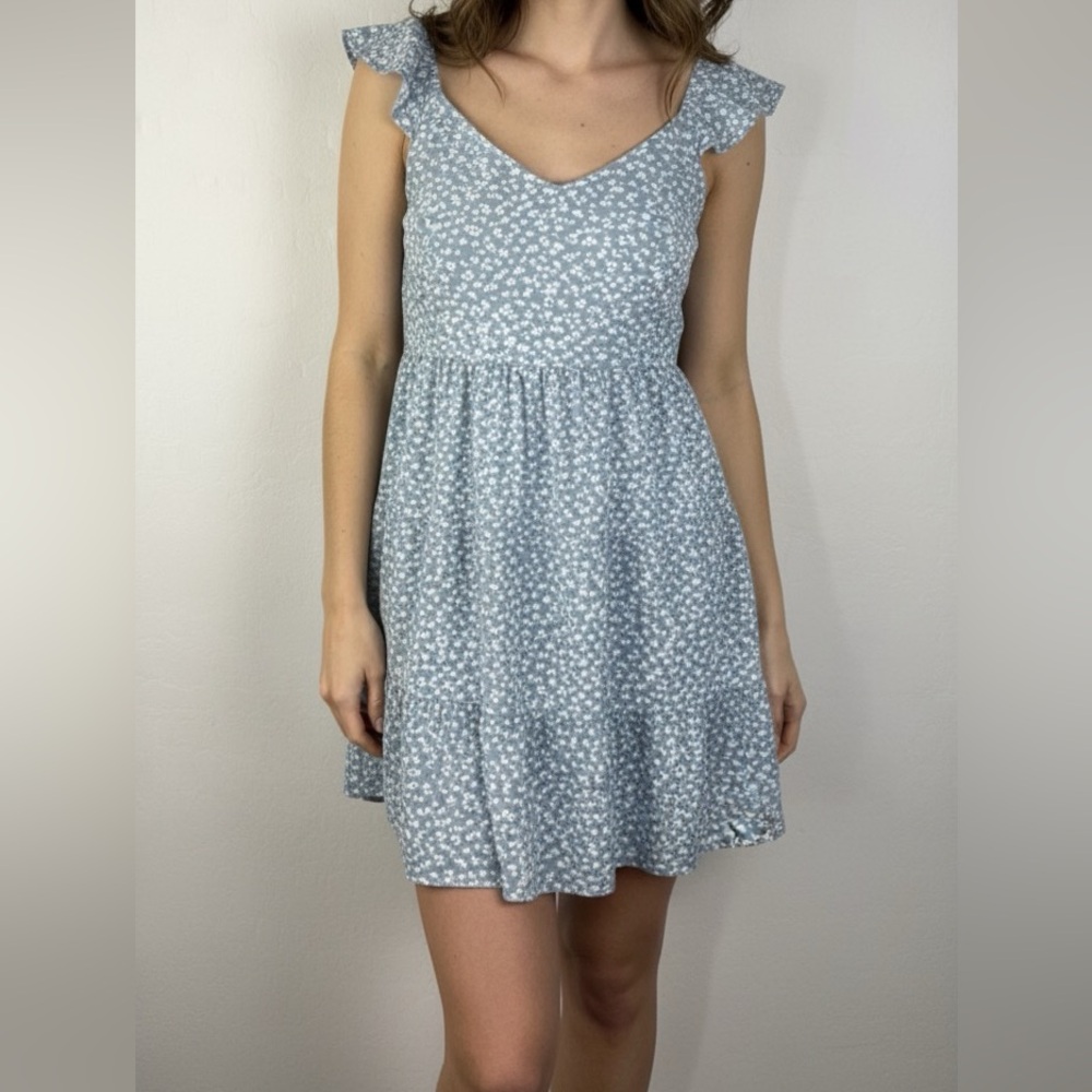 🌸 Monteau Los Angeles Blue Floral Ruffle Mini Dress - Size Medium 🌸